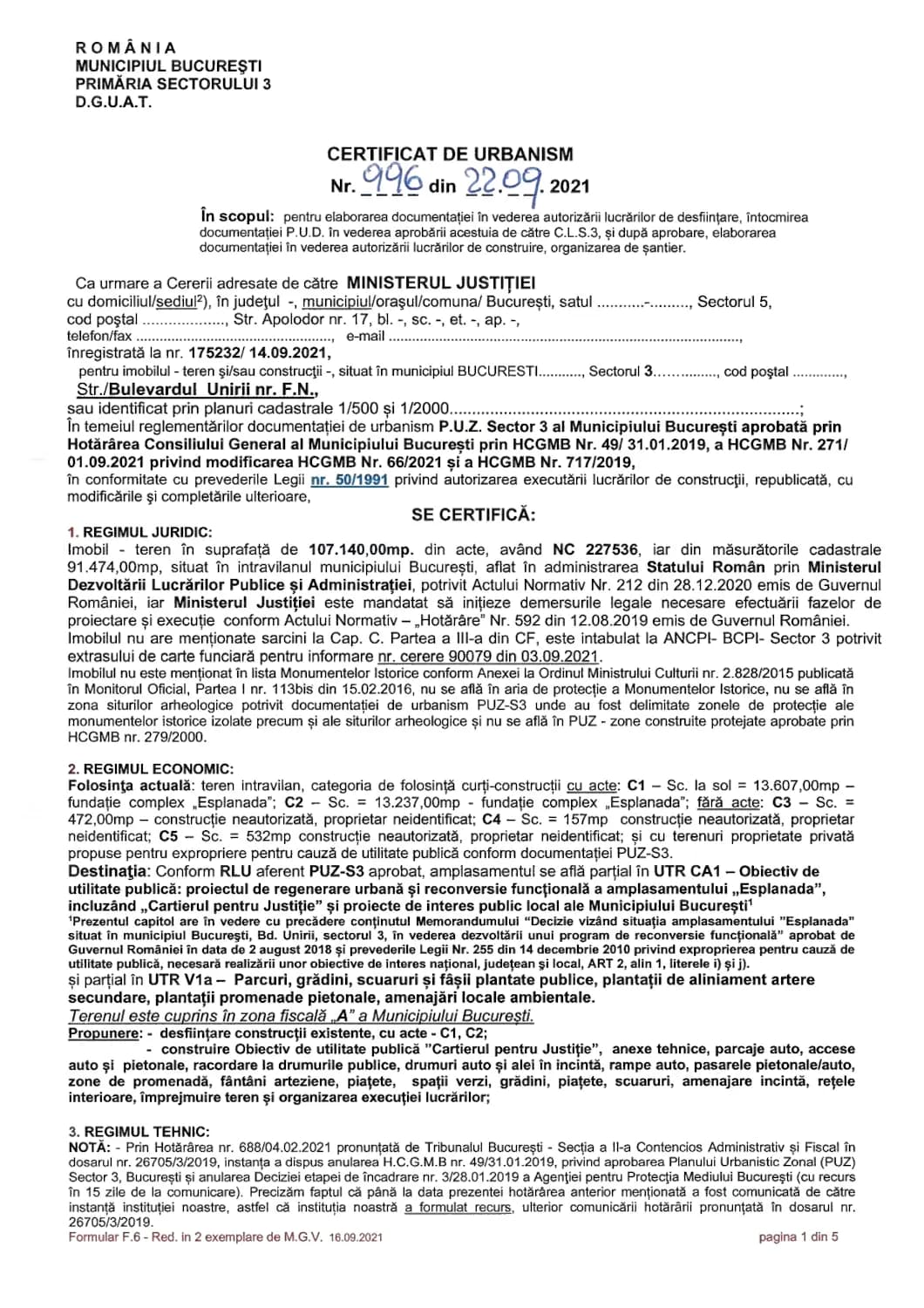 Certificatul de Urbanism pentru Informare emis de Primarie